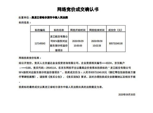 中国民航首家航司拍卖落幕,龙江航空8亿元 卖身